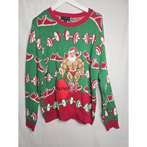 Ugly Christmas Sweater Gains Santa Weight Lifting Men's/Unisex Size XL